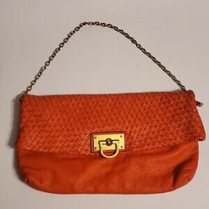 Banana Republic orange pebbled weaved leather shoulder back with gold tone strap